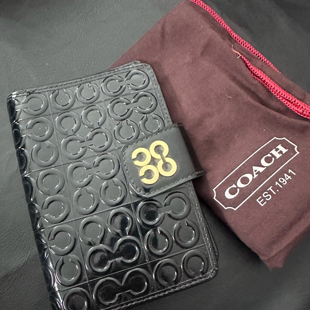 Coach Embossed Black small planner  with Gold Detail